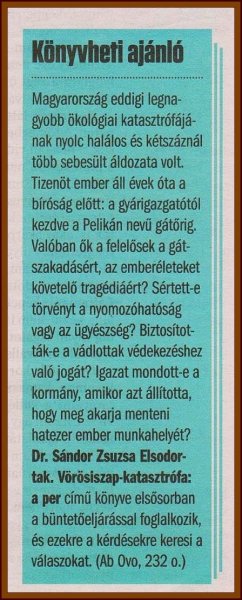 Elsodortak Dr. Sándor Zsuzsa könyve a vörösiszap perről